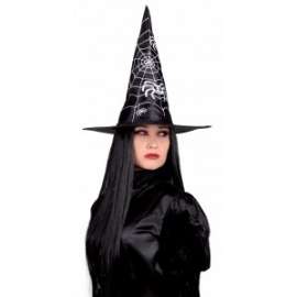 Halloween CAPPELLO STREGA NERO CON STAMPA RAGNATELA