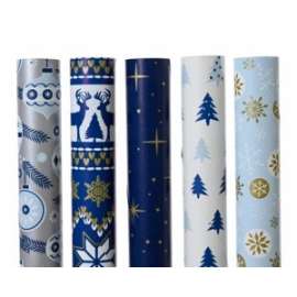 Carta Regalo Natale ROTOLI FANTASIE ASSORTITE BLU/BIANCO 70x200cm