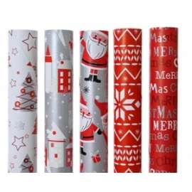 Carta Regalo Natale ROTOLI FANTASIE ASSORTITE ROSSO/BIANCO 70x200cm