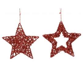 Addobbo Albero STELLE GLITTER ROSSE 15cm