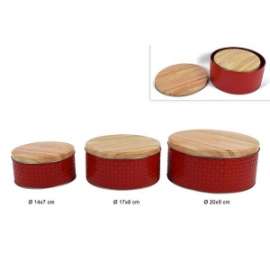 Scatole Natale TONDE IN LEGNO E BAMBOO Set 3pz .96450