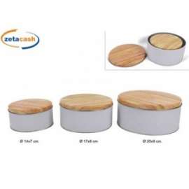 Scatole Natale TONDE IN LEGNO E BAMBOO Set 3pz .96467