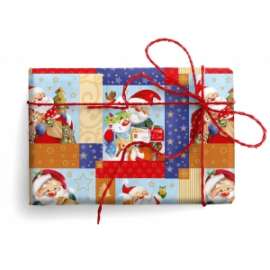 Carta Regalo Natale 70x100cm BABBO NATALE E CUCCIOLI conf.10fg