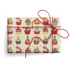 Carta Regalo Natale 70x100cm XMAS CUPCAKE C/ORO  conf.10fg