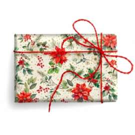 Carta Regalo Natale 70x100cm WINTER FLORAL C/ORO conf.10fg