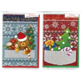 Biglietti Natale FANTASIA C/FLOCCATURA 12pz 63287-63289