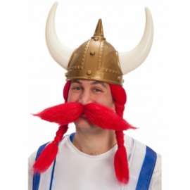 Carnevale PARRUCCA VIKINGO C/BAFFI COL.ROSSO