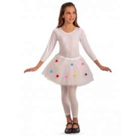 Carnevale TUTU' BIMBA BIANCO CON POIS COLORATI