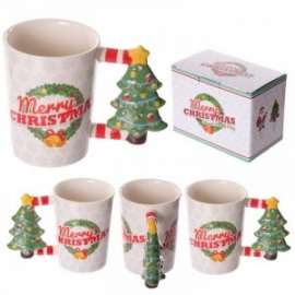 TAZZA C/MANICO ALBERO NATALE IN CERAMICA