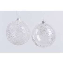 *RIBASSO Addobbo Albero SFERE C/DECORI BIANCHI E GLITTER 80mm