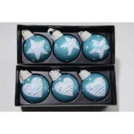 *RIBASSO Addobbo Albero SFERE VETRO TURCHESE/BIANCO 70mm 3pz