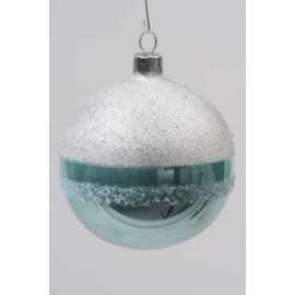 Addobbo Albero SFERA TURCHESE C/GLITTER BIANCO 80mm 6pz