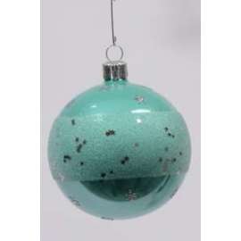 *RIBASSO Addobbo Albero SFERA TURCHESE C/GLITTER E ARGENTO 80mm 6pz