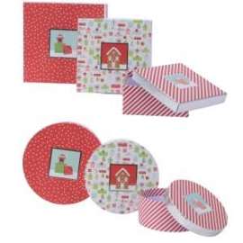 Scatole Natale FANTASIA ROSSO E BIANCO Set 3pz