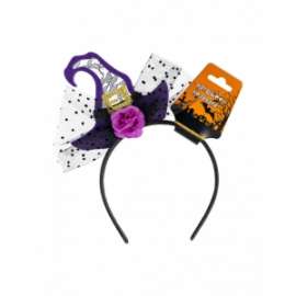 Halloween CERCHIETTO CAPPELLINO STREGA VIOLA E TULLE