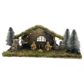 PRESEPE CAPANNA 59x22x24cm C/FIGURE 10cm E LUCI
