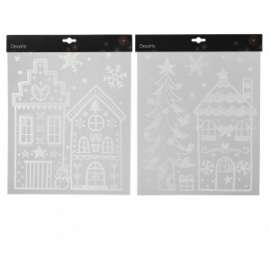 Vetrofania Natale CASETTE BIANCHE 28,5x34,5cm