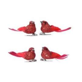 Addobbo Albero UCCELLINI GLITTER ROSSO 5cm