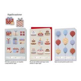 Biglietti Compleanno FANTASIE ASSORTITE C/APPLICAZIONE conf.12pz