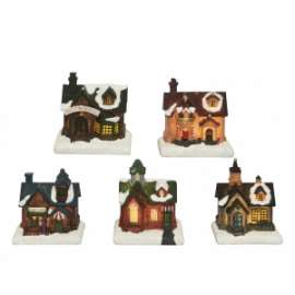 Villaggio Natale CASETTE ASSORTITE 10cm  C/LUCI