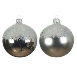 Addobbo Albero SFERA ARGENTO C/GLITTER 80mm 6pz