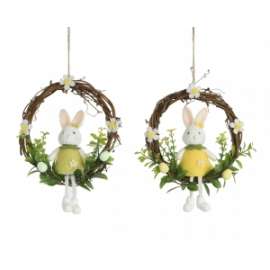 Pasqua GHIRLANDA  C/CONIGLIO E FIORI h.22cm