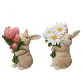 Pasqua CONIGLIO C/FIORI IN RESINA  h.19cm