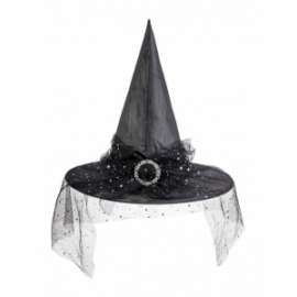 Halloween CAPPELLINO STREGA NERO IN TESSUTO 