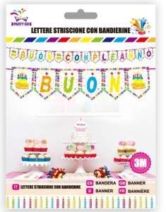 Striscione Buon Compleanno, “Happy Birthday” Bandiera Festone