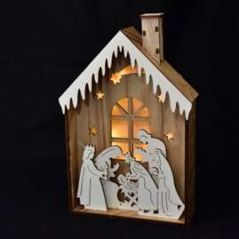 PRESEPE STILIZZATO IN LEGNO C/LED  h.24cm