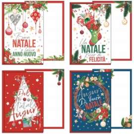 Biglietti Natale 11,7x17cm DECORI NATALIZI conf.12pz