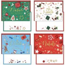 Biglietti Natale 11,7x17cm DECORI ORO E GLITTER conf.12pz