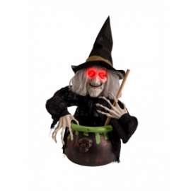 Halloween STREGA CON CALDERONE IN APPOGGIO C/LUCI E SUONI h70cm