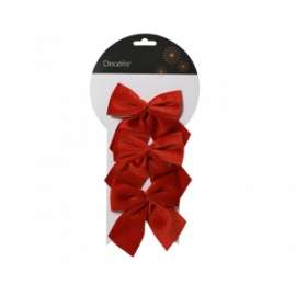 Decorazione Natale FIOCCO ROSSO GLITTER 9x10cm Set 3pz