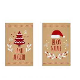 Biglietti Natale 9x14cm DOPPIO AVANA C/SCRITTA ROSSA