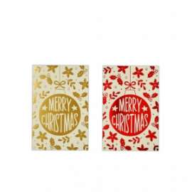 Biglietti Natale 9x14cm AVORIO C/BUSTA DECORI ORO E ROSSI
