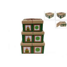 Scatole Natale QUADRATE C/DECORI NATALIZI Set 3pz .38883