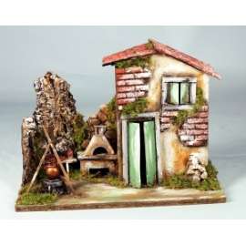 PRESEPE CASOLARE C/FUOCO E LED 33x23cm