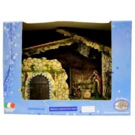 Presepe CAPANNA NATIVITà C/LUCI E FORNO 50x26cm